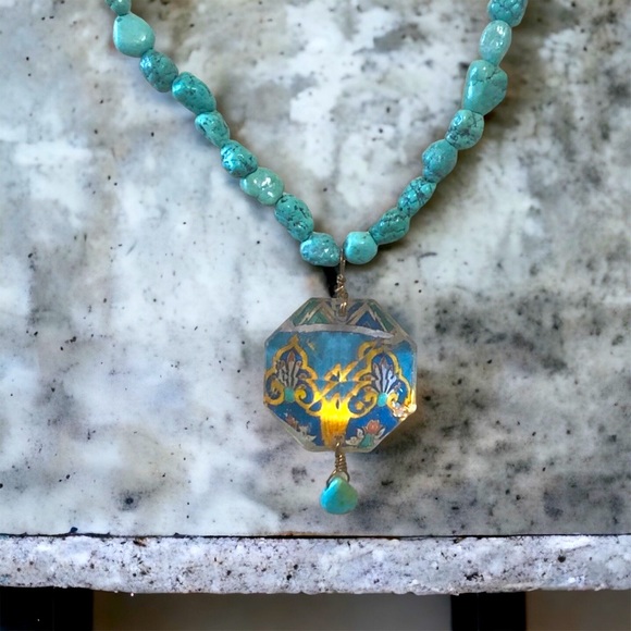 Vintage Lenore Solmo Hand Crafted Turquoise Necklace with Pendent - Picture 2 of 8